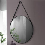 Espejo Redondo Volga De Pared Con Borde Metal Negro. Modelo Marco + Cinta