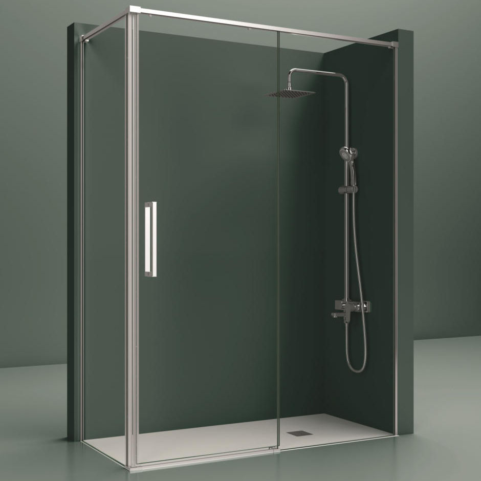 150684 Mampara Angular 2 Cristales Fijos + 1 Cristal Puerta. Slim 400 - Imagen 1