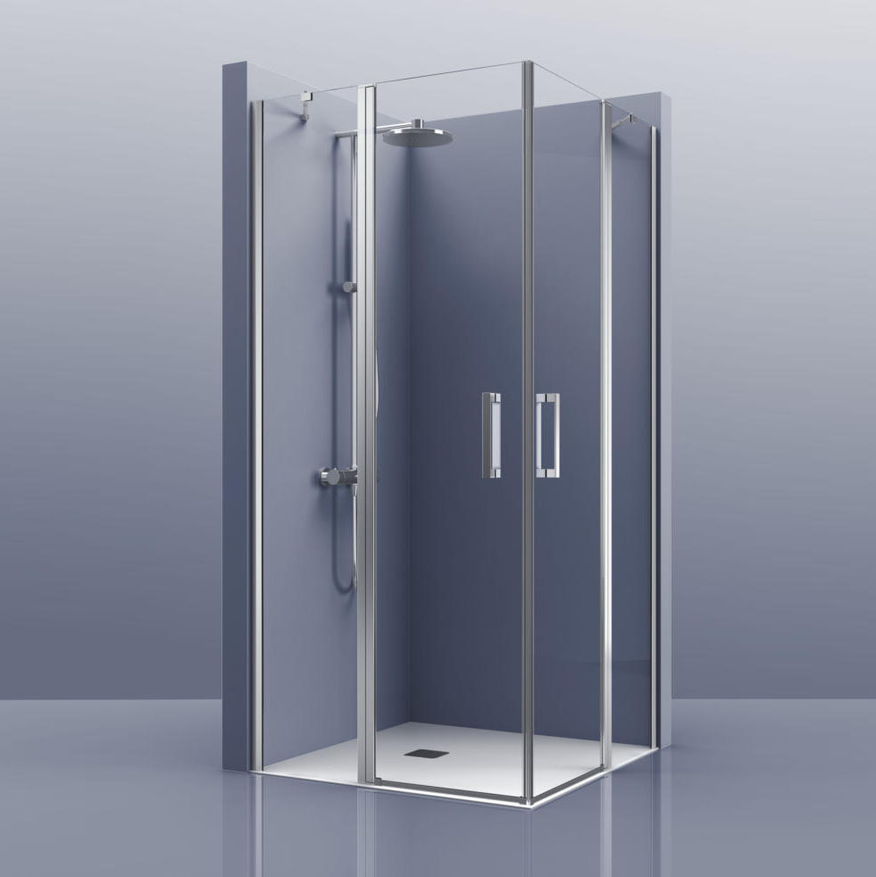 mampara_cristal_esquina Mampara De Ducha Angular. 2 Cristales Puertas, 2 Cristales Fijos. Padel 300B - Imagen 1