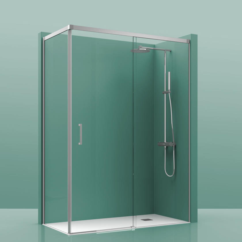 mampi Mampara De Ducha Angular 2 Cristal Fijo + 1 Cristal Puerta. Cosmos 400 - Imagen 1