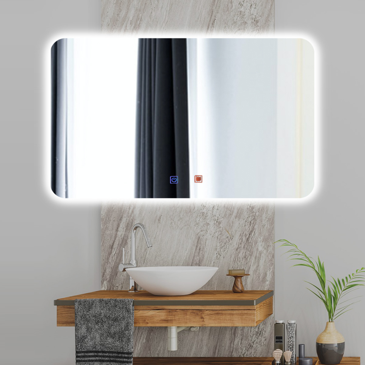 Espejo tierra Espejo de Baño Led / Antivaho Rectangular. Modelo Marte canto blanco con Lupa x3 - Imagen 1