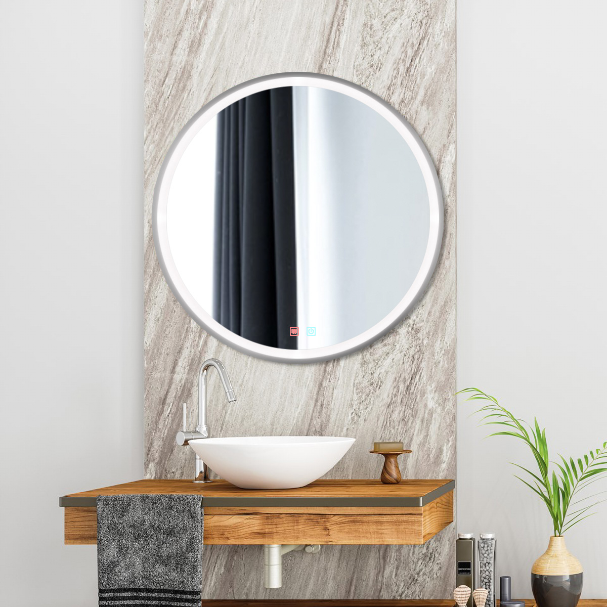 SOL ACERO CROMO Espejo de Baño Led redondo Antivaho. Modelo SOL Marco acero cromo - Imagen 1