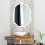 Espejo de Baño Led / Antivaho Oval. Modelo Tierra canto blanco y marco acero