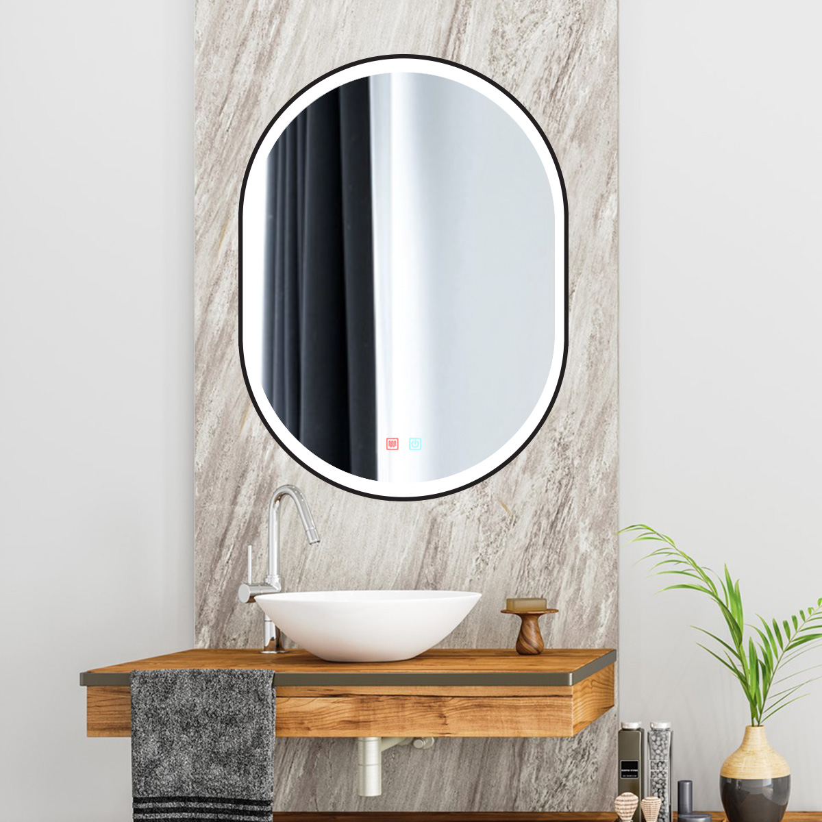 Tierra oval negro Espejo Led Oval Acero Negro 7cm - Imagen 1