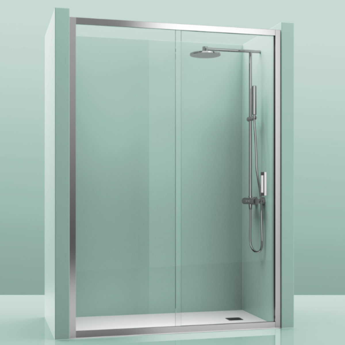 mampara future frontal Mampara Fuerteventura Frontal Plata 1 Fijo + 1 Puerta - Imagen 1