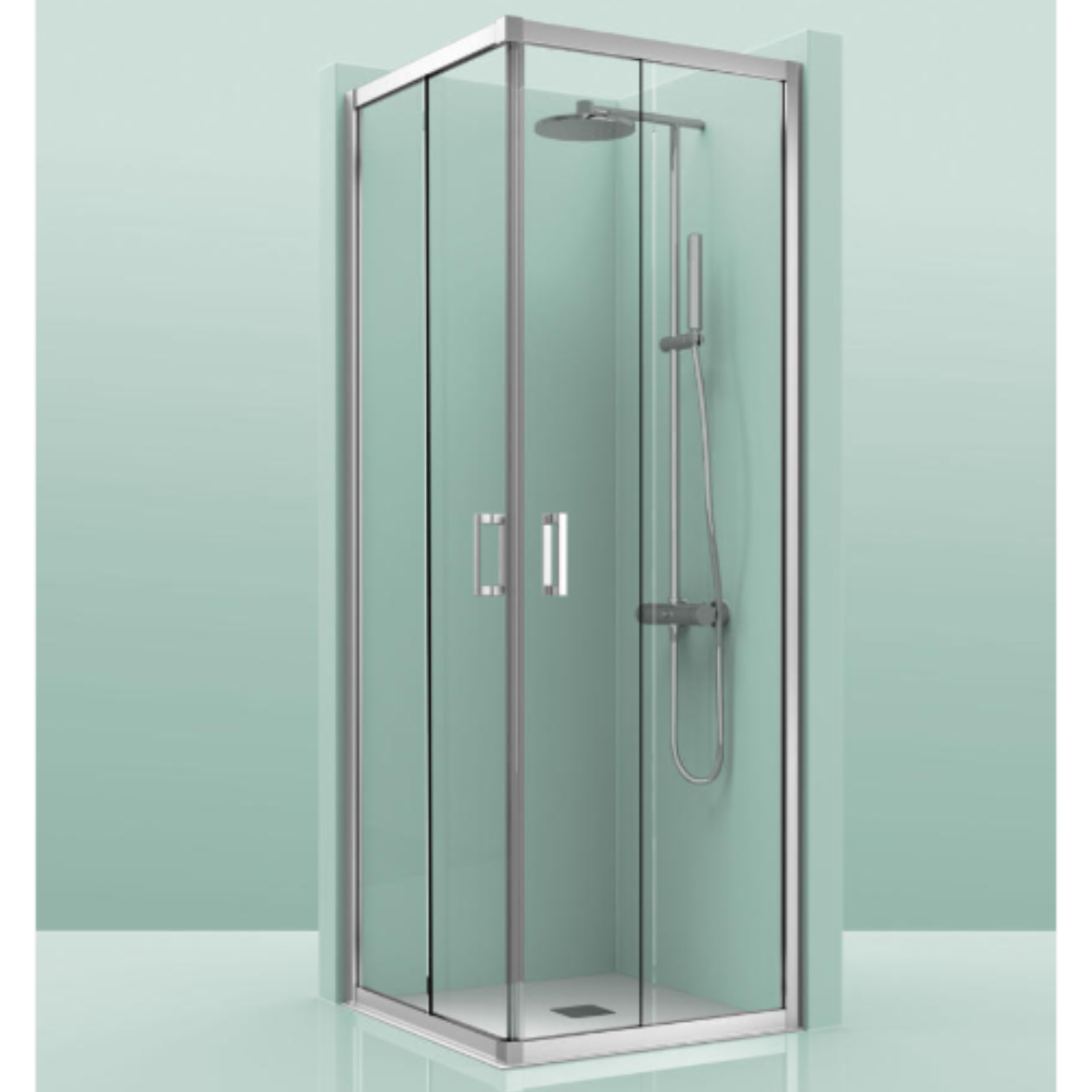 mampara future angular Mampara Fuerteventura Angular Plata 2 Fijos + 2 Puertas - Imagen 1