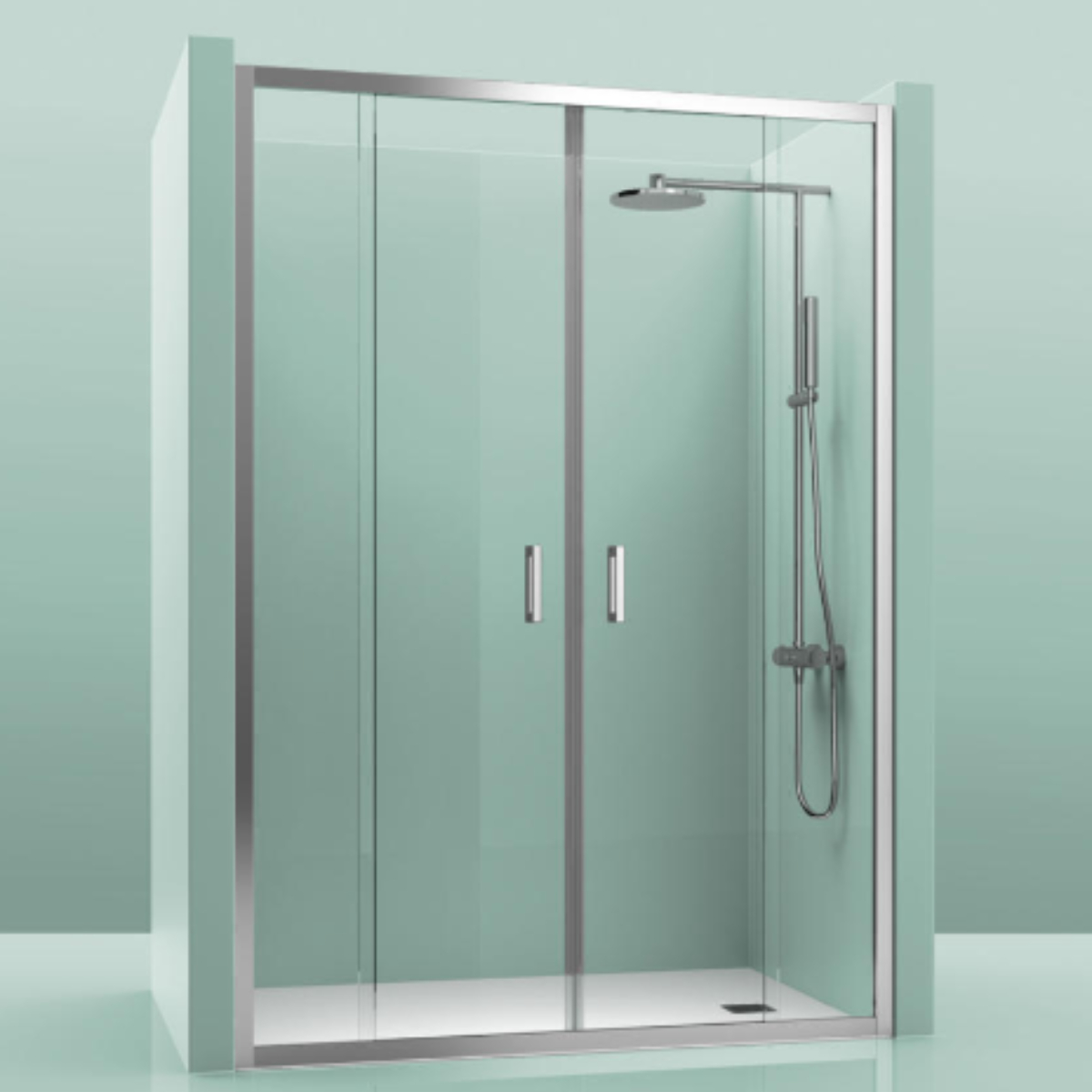 mampara future frontal 2 fijos + 2 puertas Mampara Fuerteventura Frontal Plata 2 Fijos + 2 Puertas - Imagen 1