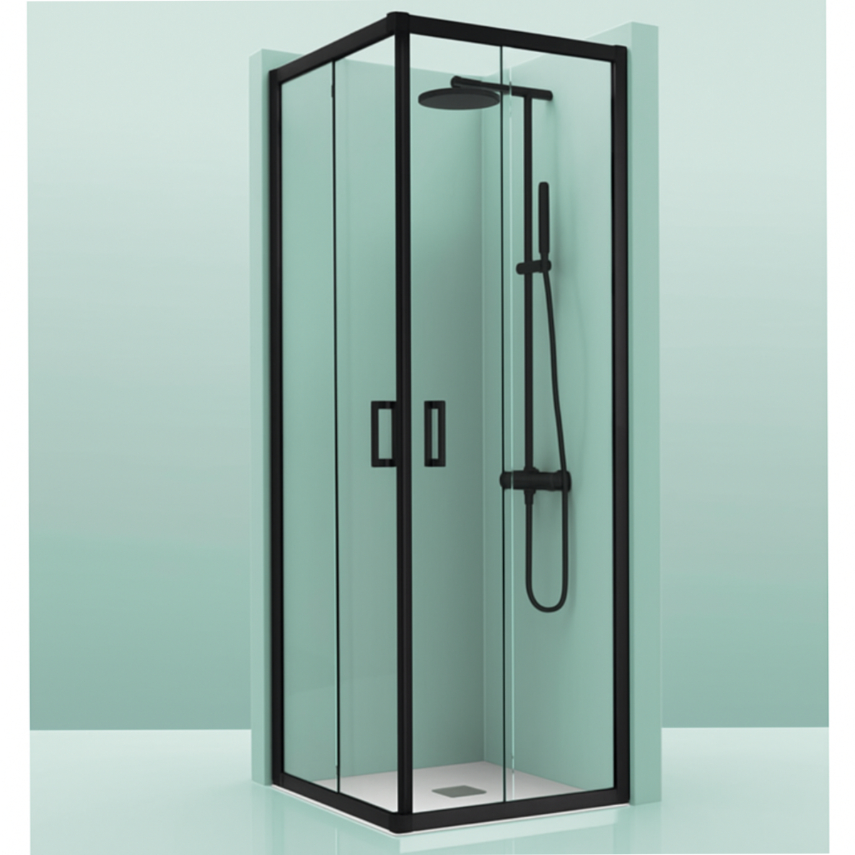 fuerteventura angular Mampara Fuerteventura Angular Negra 2 Fijos + 2 Puertas - Imagen 1