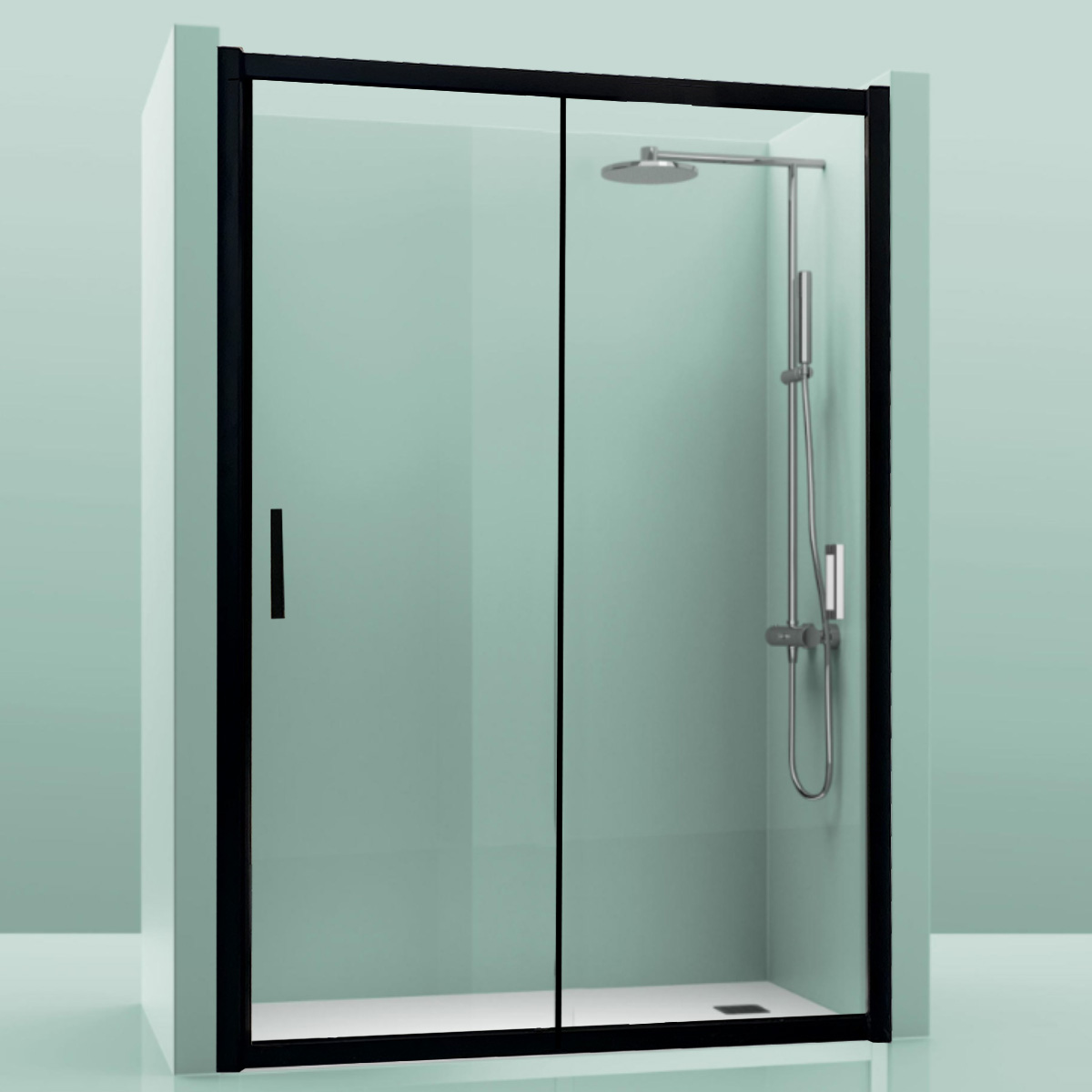 mampara-future-frontal_negra_madrid Mampara Fuerteventura Frontal Negra 1 Fijo+1 Puerta - Imagen 1