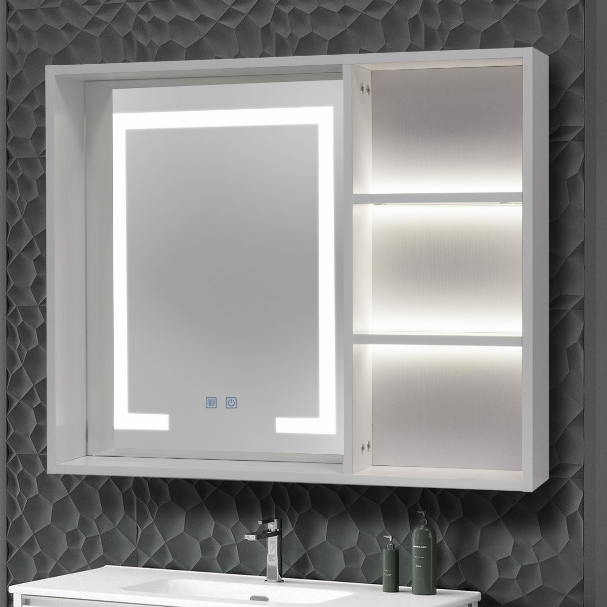 espejo camerino blanco Espejo Camerino Blanco+Led+Antivaho 78x65x14cm - Imagen 1