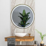 Espejo de Baño Led Redondo Antivaho. Modelo Neptuno Marco Acero Oro