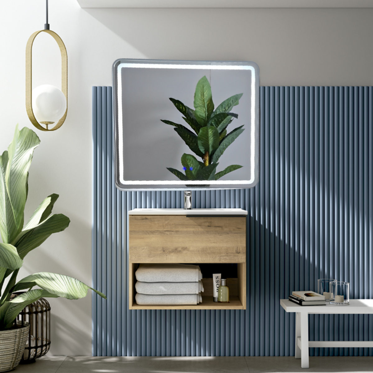 espejo jupiter cromo (1) Espejo de Baño Led / Antivaho Rectangular. Modelo Jupiter Canto Blanco y Marco Aluminio Cromo - Imagen 1