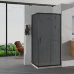 Mampara Angular Lanzarote Future 300 Negra Cristal Parsol Fume 2 Fijos+2 Puertas