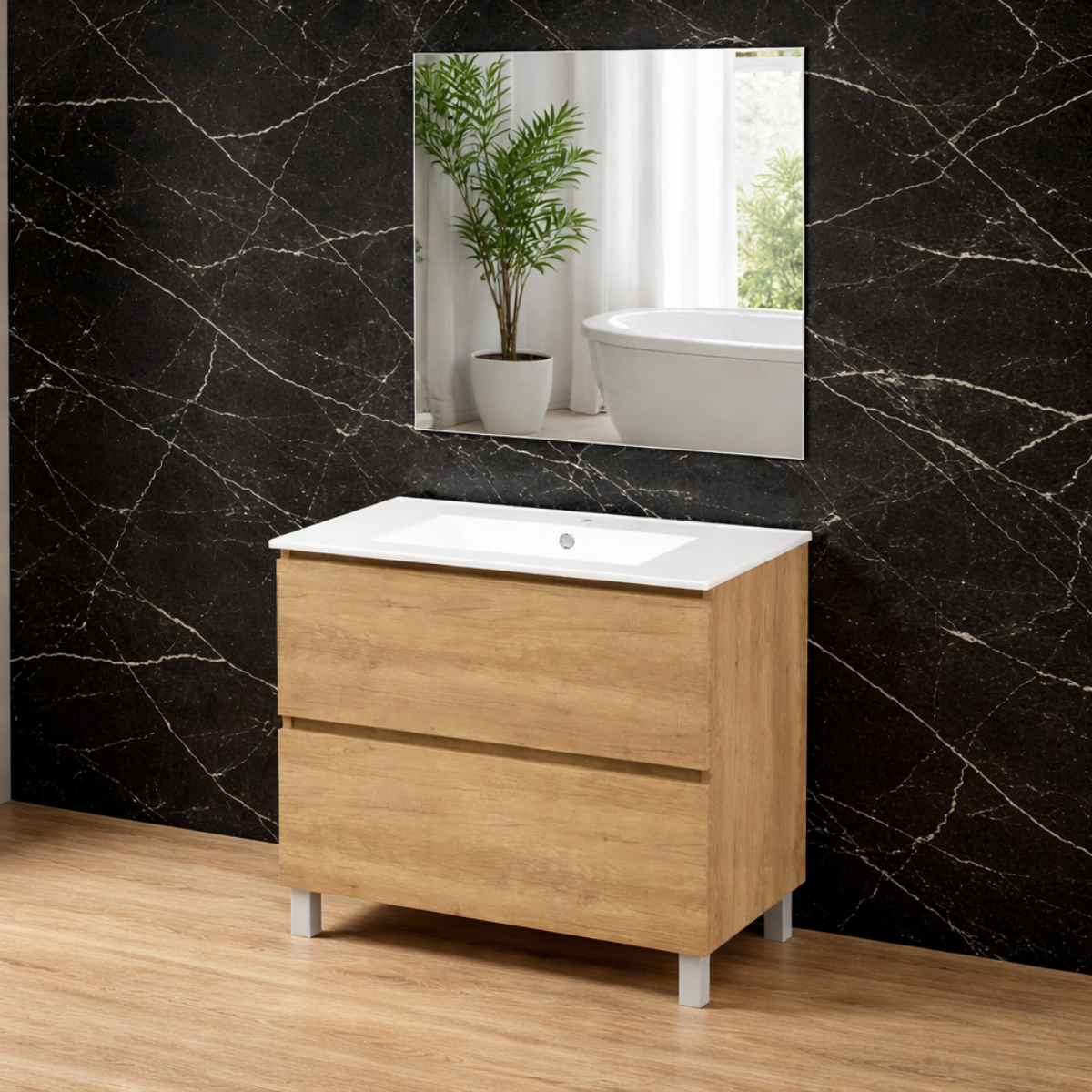 conjunto de baño cali nebraska Conjunto Mueble De Baño Cali Nebraska Natural 80cm - Imagen 1