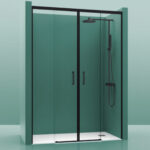 Mampara De Baño Frontal 2 Fijos+2 Puertas Gomera Negra