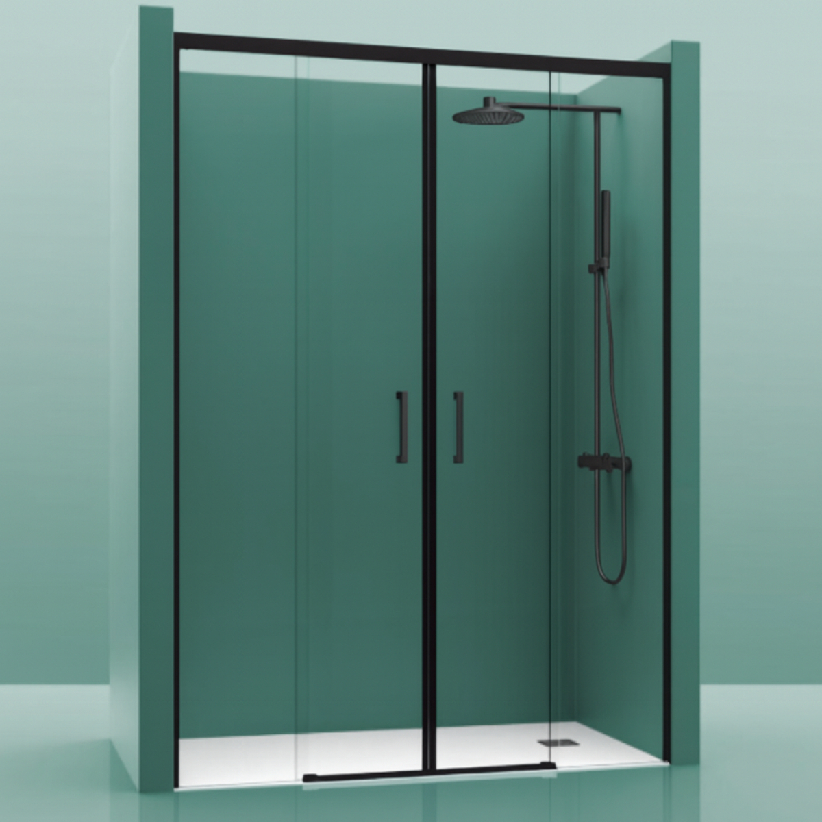 gomera 2 fijos+2 puertas negra Mampara De Baño Frontal 2 Fijos+2 Puertas Gomera Negra - Imagen 1