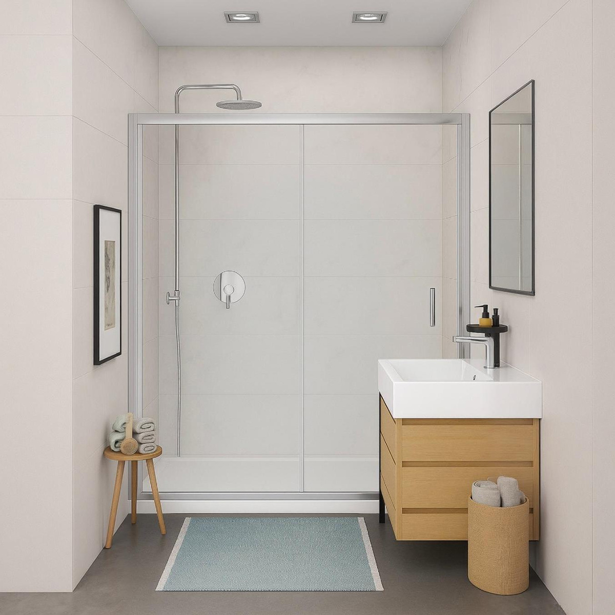 mampara-bano-fenix-oferta Mampara Fenix Frontal Plata 1 Fijo + 1 Puerta - Imagen 1